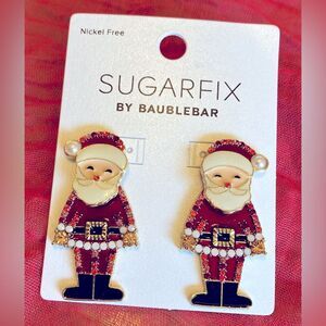 NWT Santa Christmas holiday dangle, earrings, enamel and rhinestone details